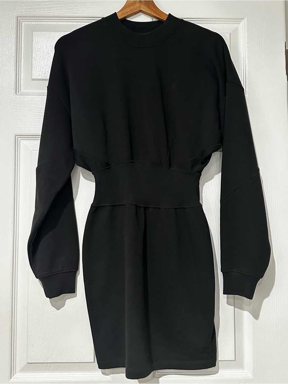 Black Women's Waist-Defined Sweatshirt Dress